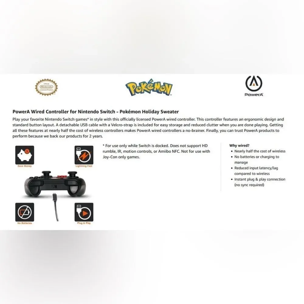 PowerA *OFFICIAL* Wired Controller *POKEMON HOLIDAY SWEATER EDITION* (Switch)